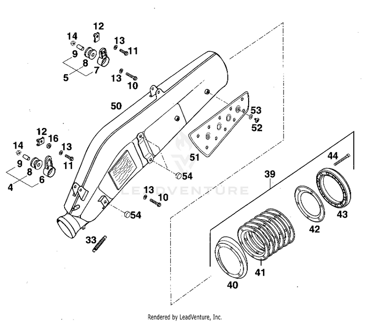 Exhaust Silencer 620 RXC Chassis - 1996 Schematic