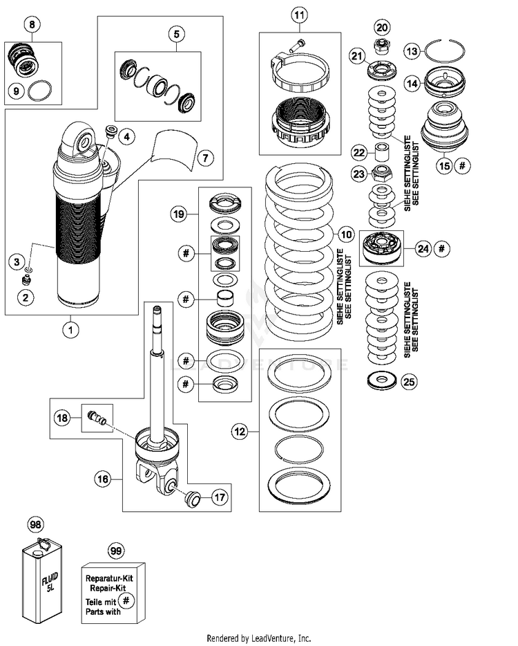 Shock Absorber Disassembled 500 EXC-F CHASSIS - 2018 Schematic