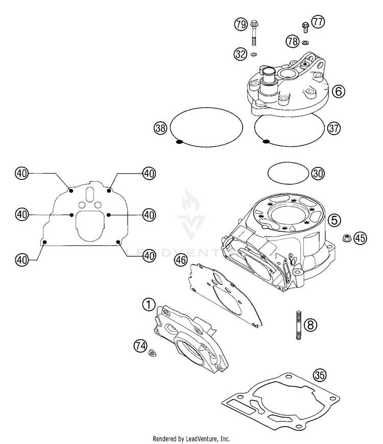 Cylinder, Cylinder Head 200 EXC Engine - 2004 Schematic
