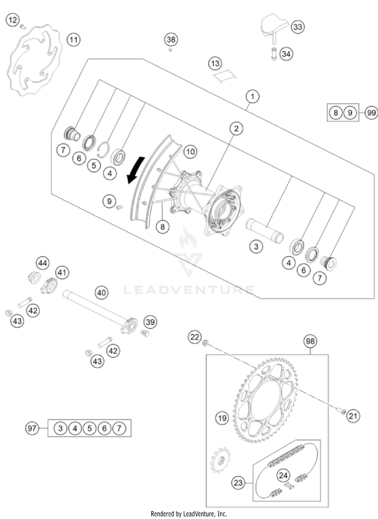 Rear Wheel 500 EXC-F CHASSIS - 2025 Schematic