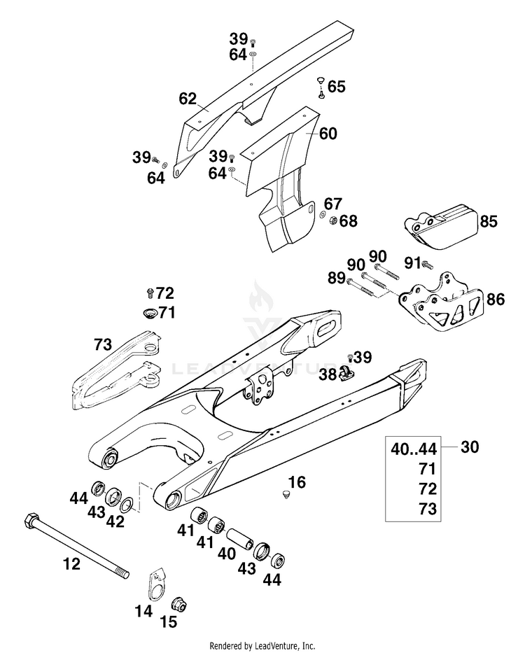 Swingarm, Chain Guard 620 R Chassis - 1998 Schematic