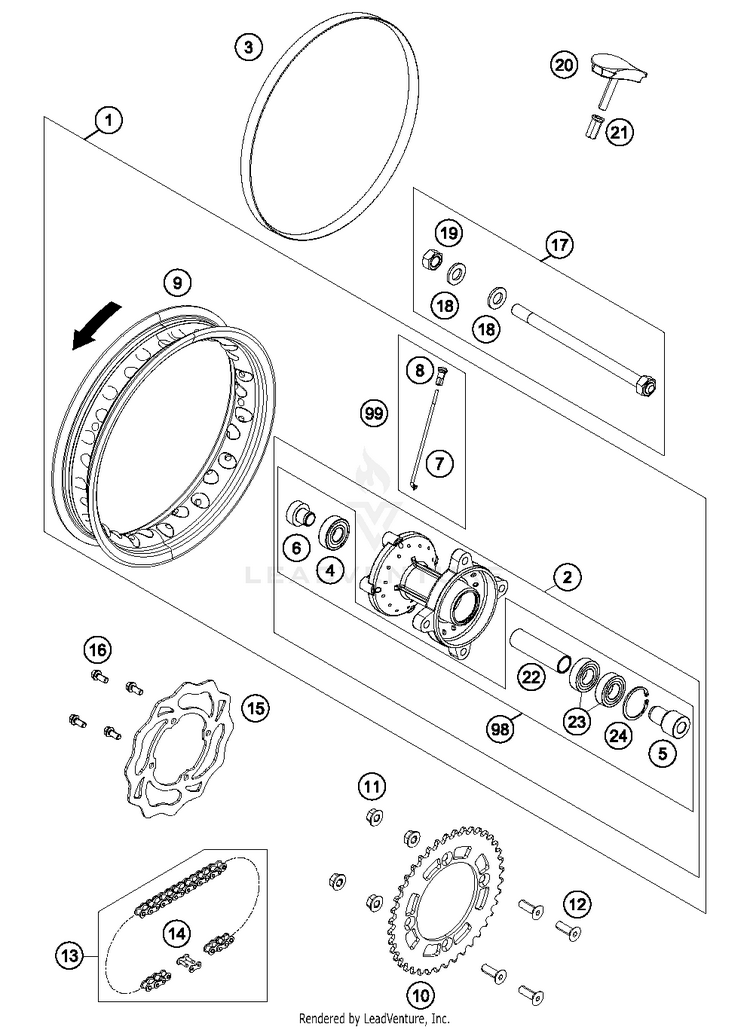 Rear Wheel 50 SX MINI CHASSIS - 2017 Schematic