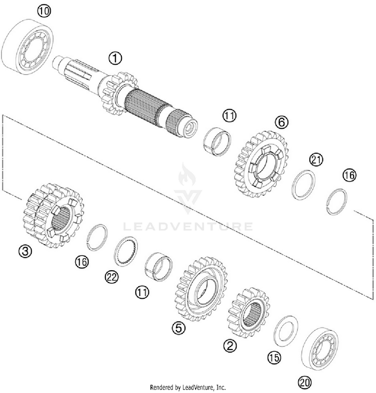 Transmission I - Main Shaft 250 XC Engine - 2012 Schematic