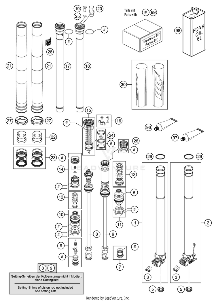 Front Fork Disassembled 350 SX-F CHASSIS - 2020 Schematic