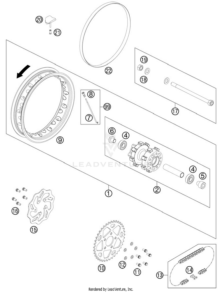 Rear Wheel 50 SX Chassis - 2012 Schematic