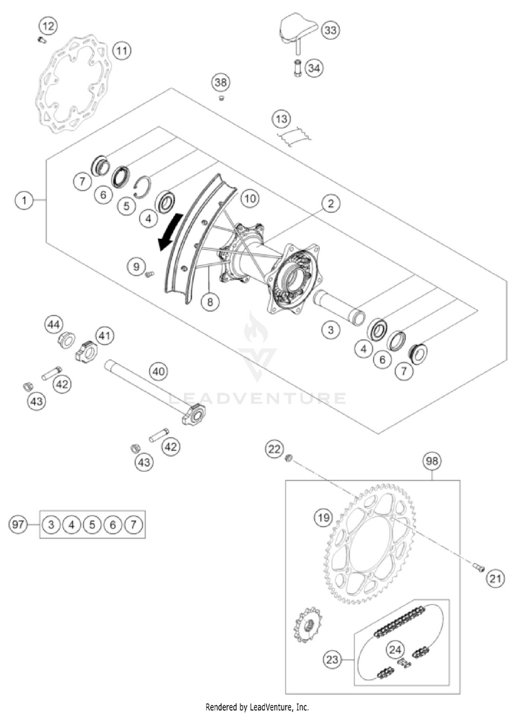 Rear Wheel 350 SX-F CHASSIS - 2023 Schematic