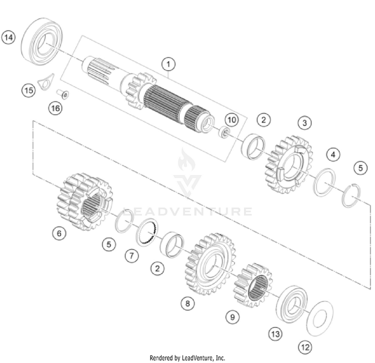 Transmission I - Main Shaft 500 EXC US SL ENGINE - 2026 Schematic