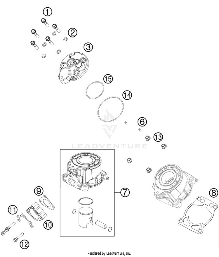 Cylinder, Cylinderhead 50 SX Engine - 2012 Schematic