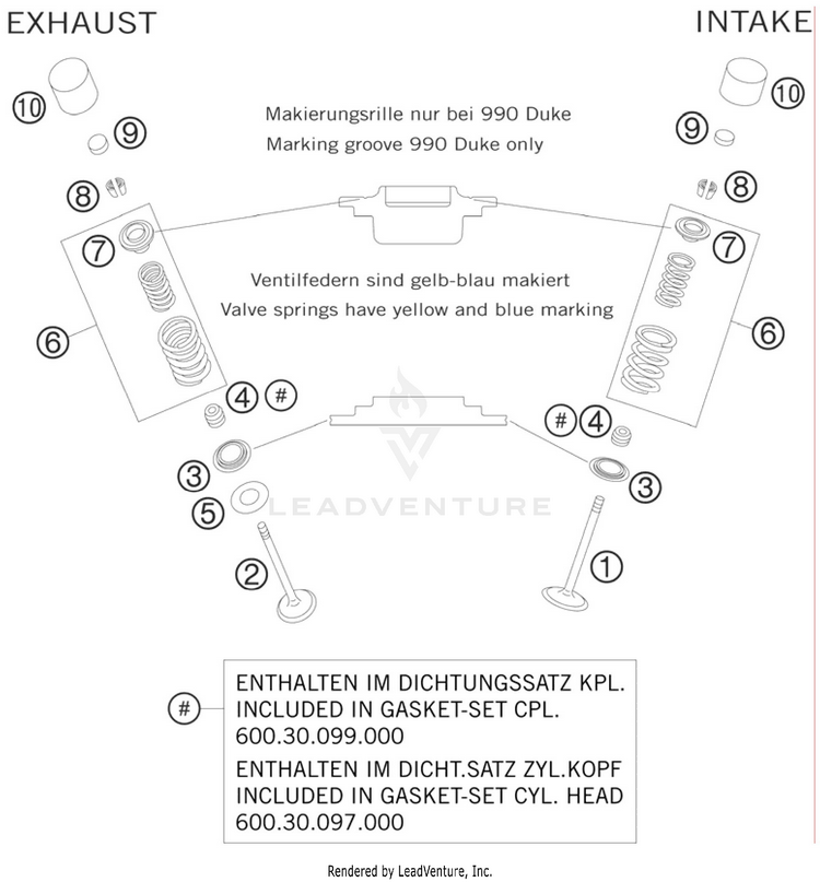 Valve Drive 990 Supermoto R Engine - 2010 Schematic