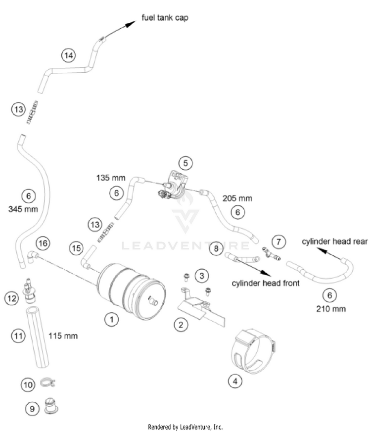 Evaporative Canister 1290 SUPER ADVENTURE S, grey CHASSIS - 2023 Schematic