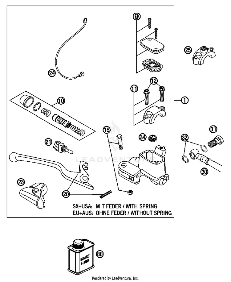 Hand Brake Cylinder 350 EXC-F USA Chassis - 2013 Schematic
