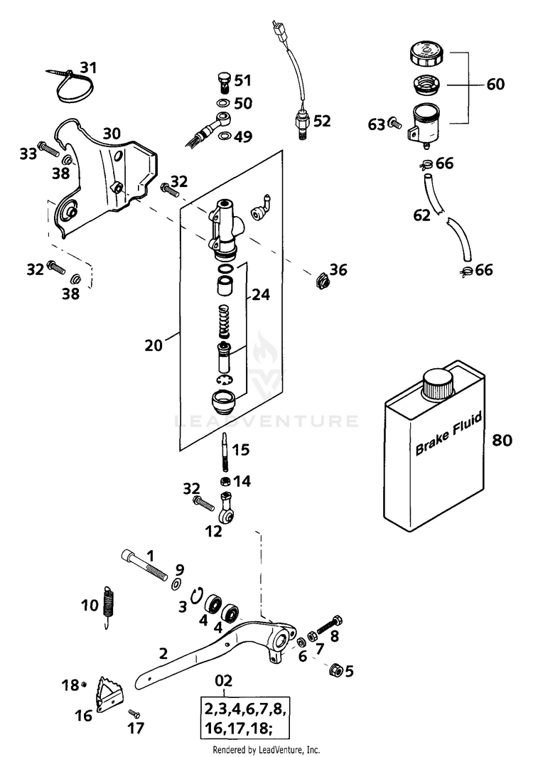 Rear Brake Control 200 EXC Chassis - 2001 Schematic
