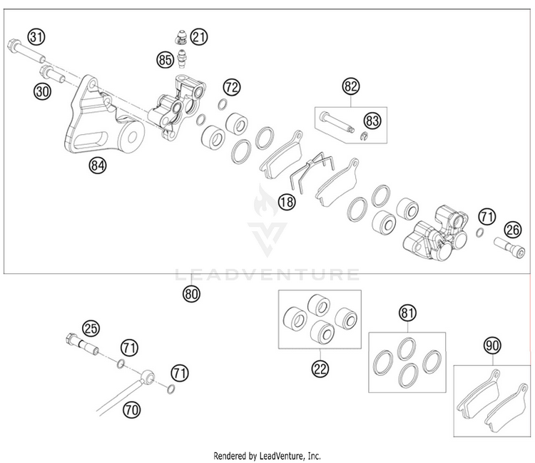 Brake Caliper Rear 65 SX Chassis - 2011 Schematic