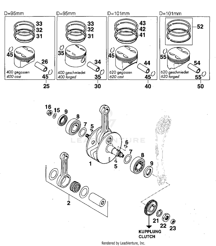 Crankshaft, Piston 620 RXC Engine - 1996 Schematic