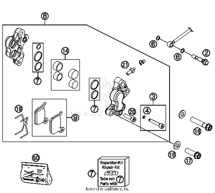 Brake Caliper Front 50 SX Mini Chassis - 2014 Schematic