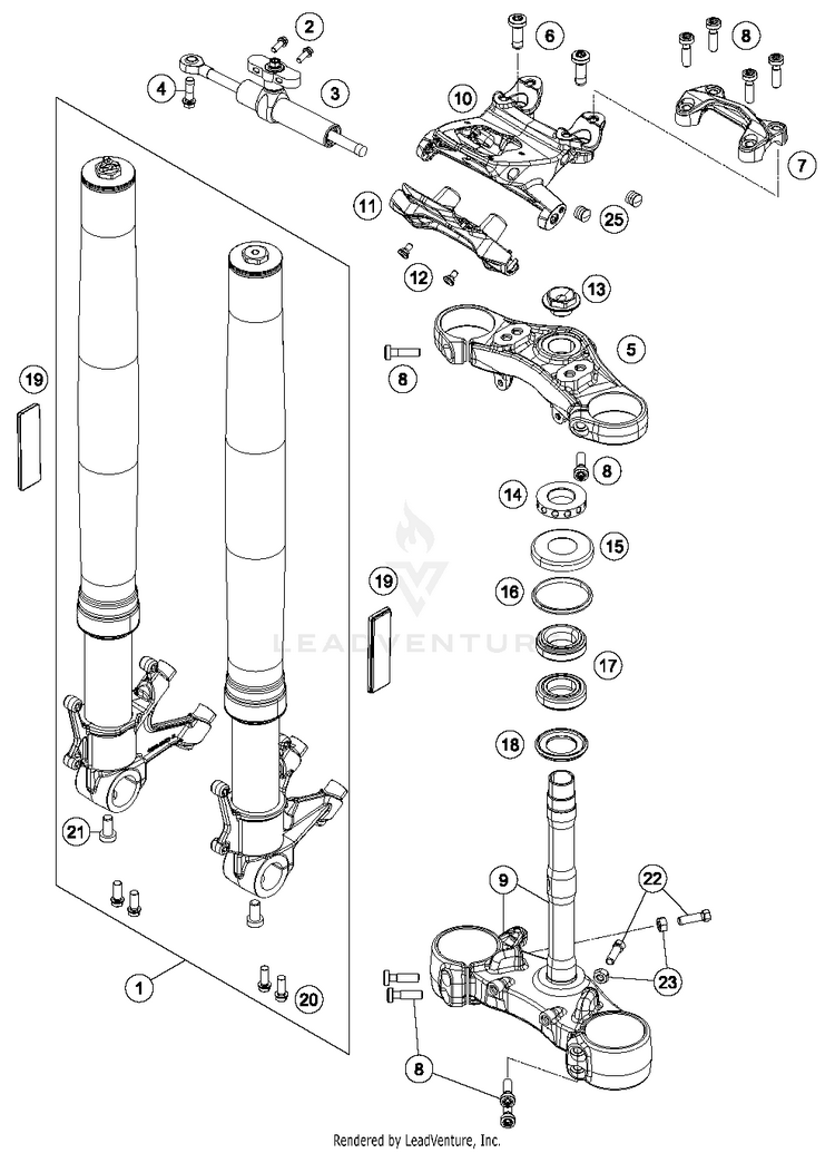 Front Fork, Triple Clamp 1290 SUPERDUKE R BLACK Chassis - 2015 Schematic