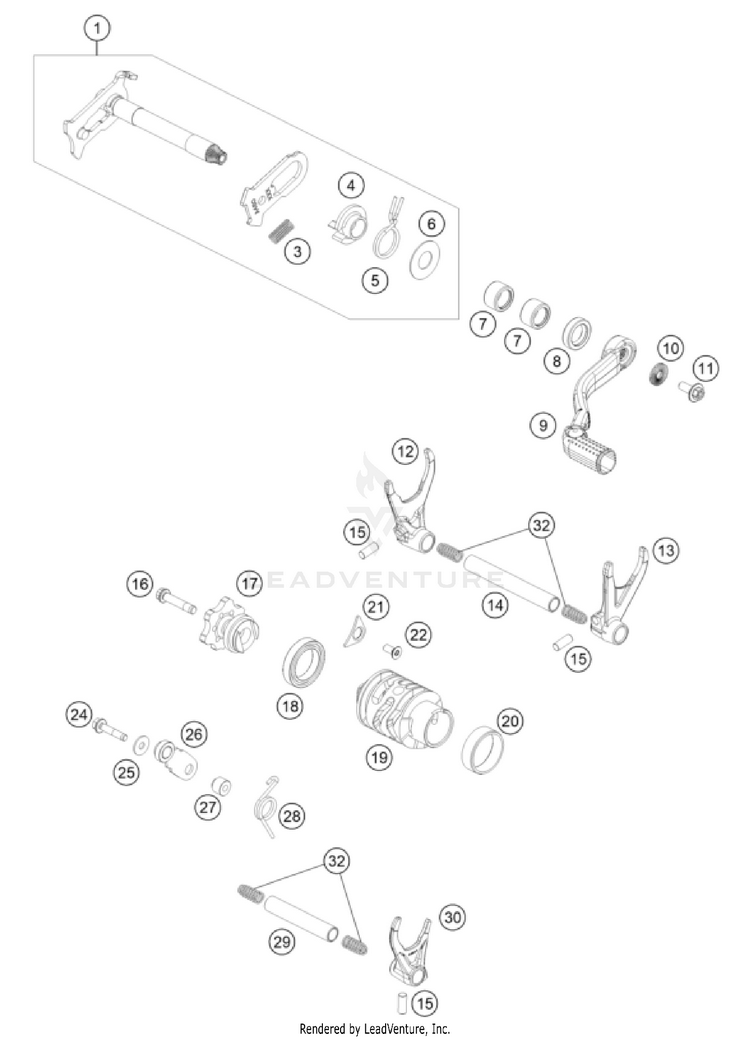 Shifting Mechanism 300 XC ENGINE - 2025 Schematic