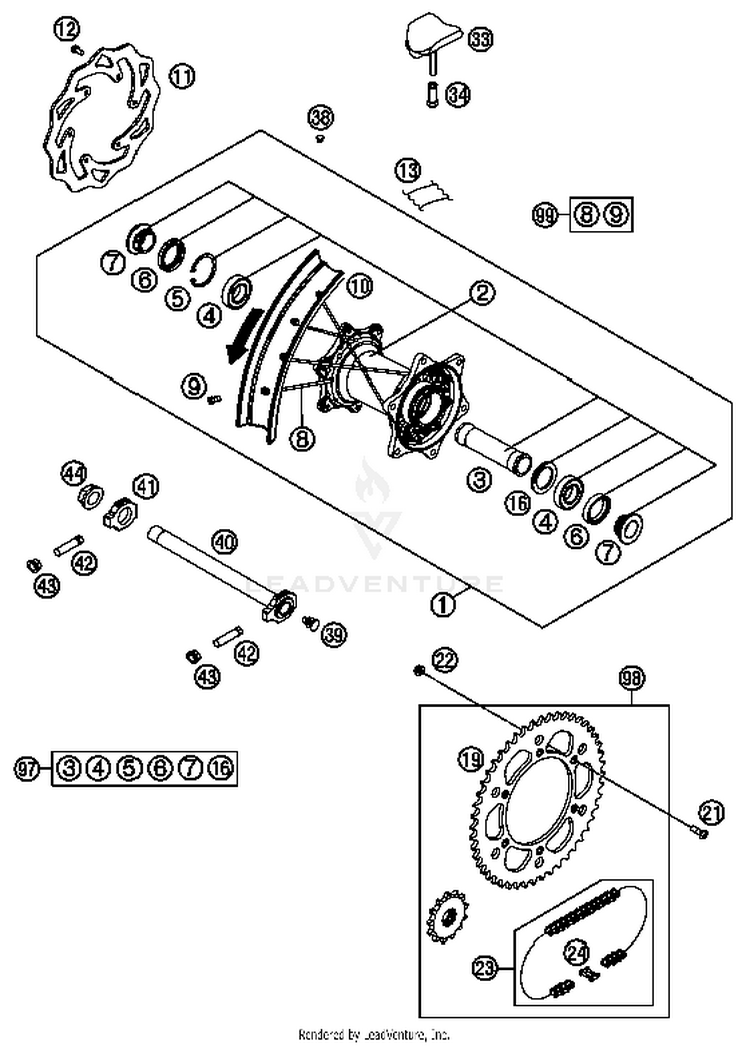 Rear Wheel 250 XC Chassis - 2014 Schematic