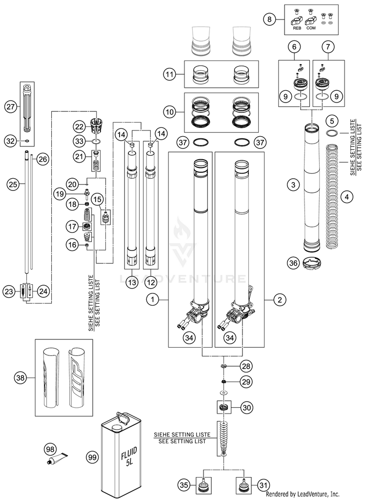 Front Fork Disassembled 150 XC-W TPI CHASSIS - 2020 Schematic