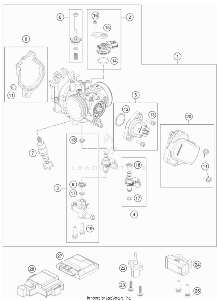 Throttle Body 500 EXC-F USA Engine - 2022 Schematic