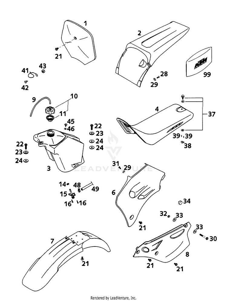 Tank, Seat, Cover 65 SX Chassis - 2000 Schematic