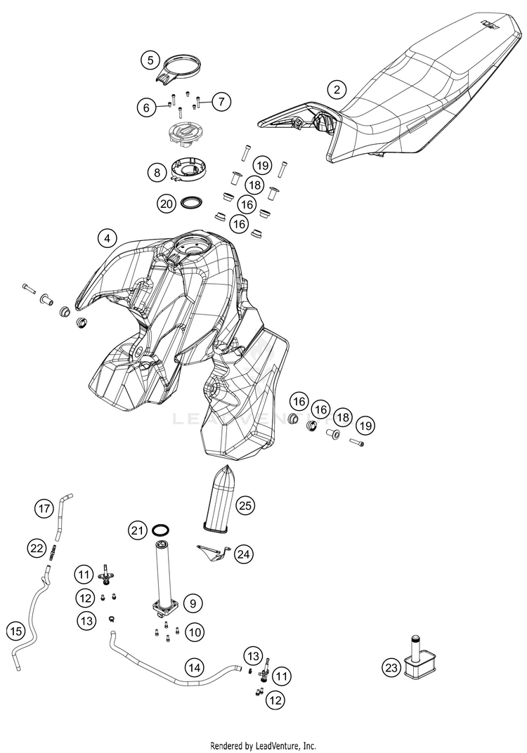 Tank, Seat 890 ADV R RALLY Chassis - 2021 Schematic