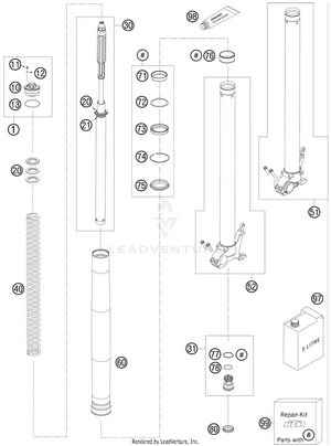 Front Fork, Disassembled Schematic
