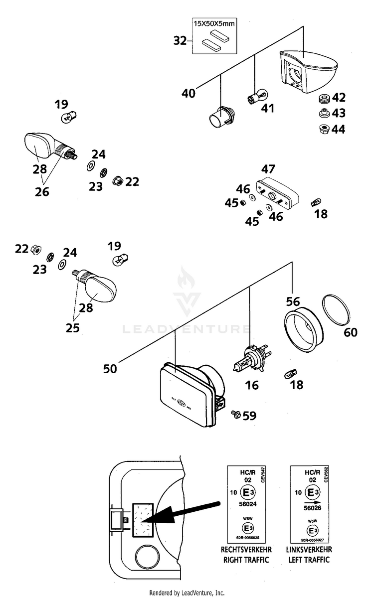 Head Light, Flasher, Rear Light 640 LC4-E Chassis - 2000 Schematic