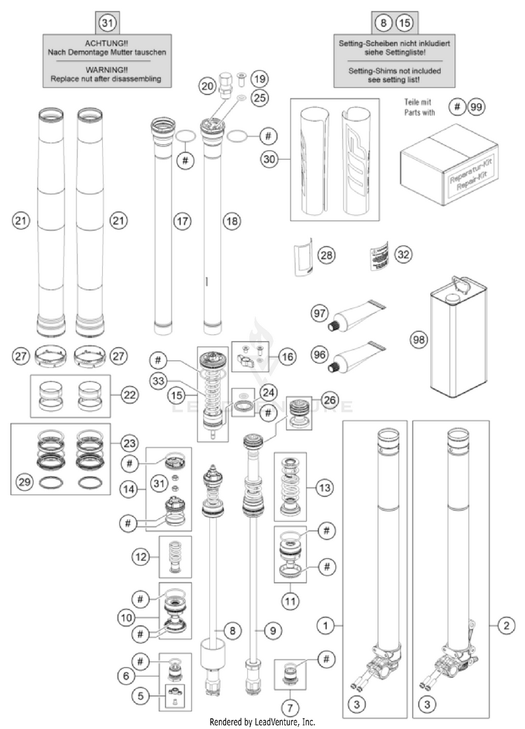 Front Fork Disassembled 300 XC CHASSIS - 2023 Schematic
