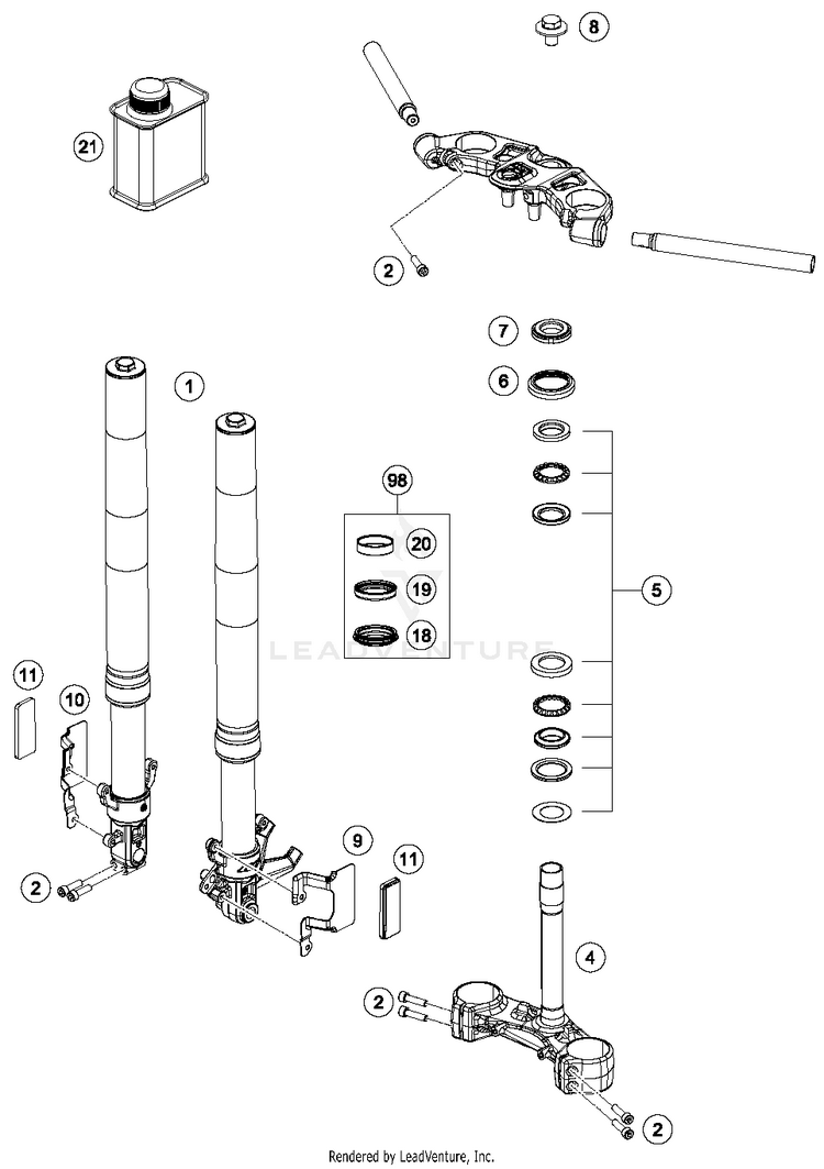 Front Fork, Triple Clamp RC 390 CUP USA Chassis - 2015 Schematic