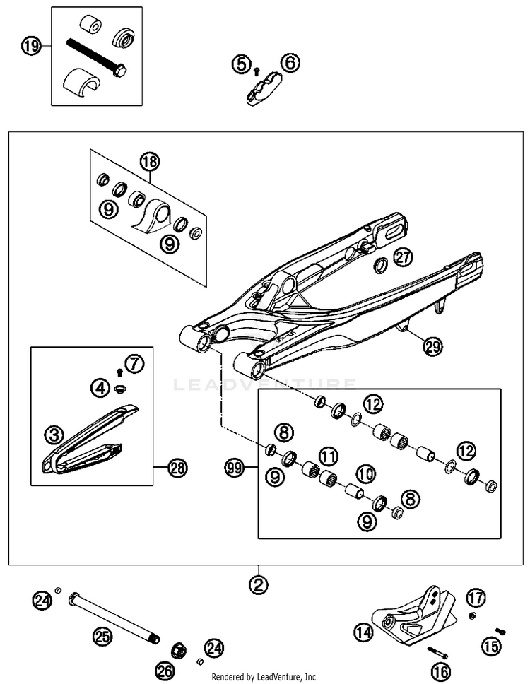 Swing Arm 505 SX-F Chassis - 2008 Schematic