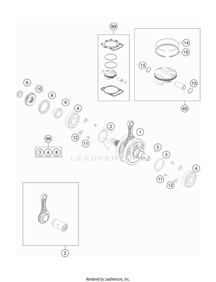 Crankshaft, Piston 350 EXC-F USA Engine - 2023 Schematic