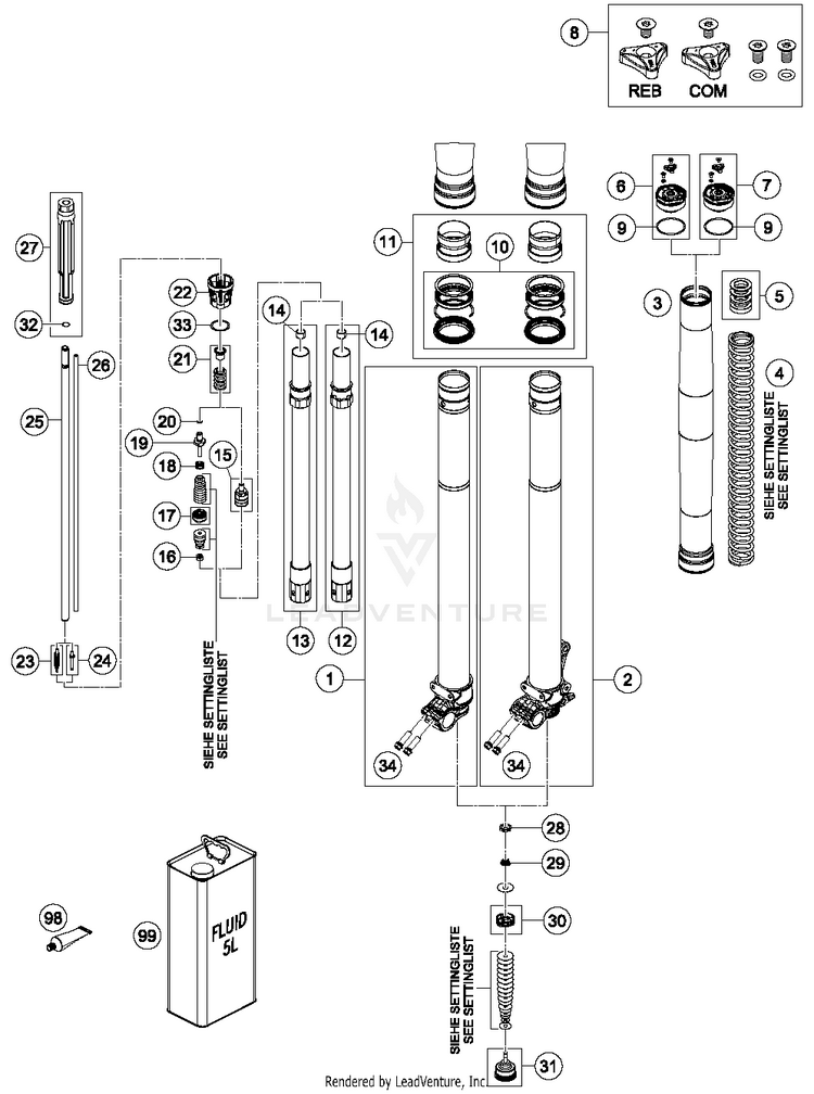 Front Fork Disassembled 500 EXC-F CHASSIS - 2018 Schematic