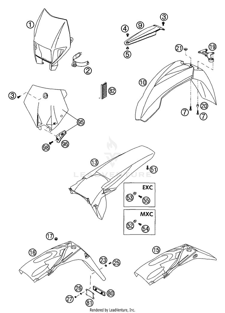 Mask, Fenders 300 MXC Chassis - 2003 Schematic