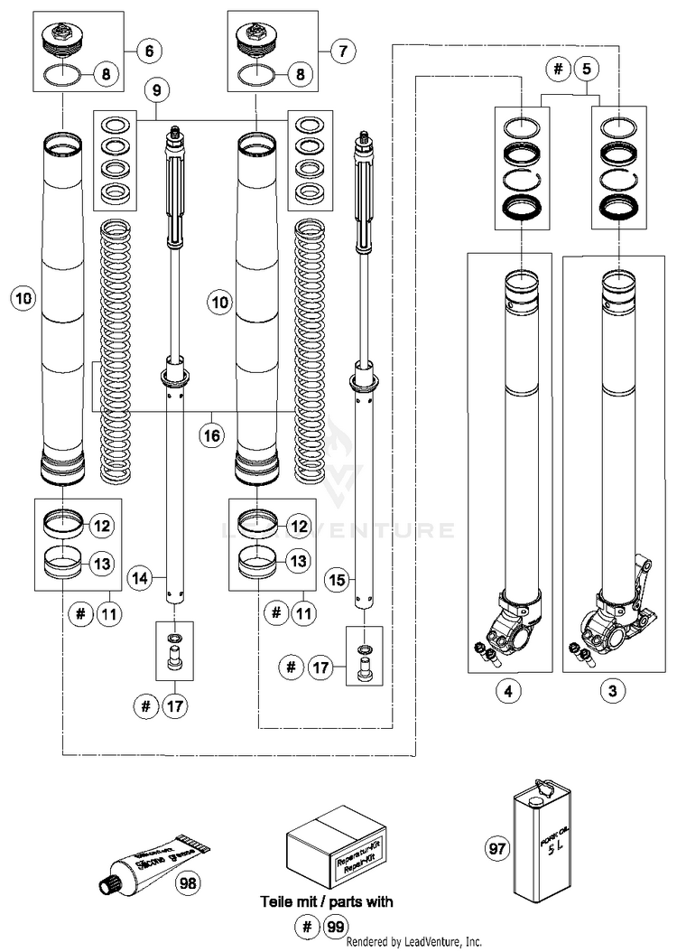 Front Fork Disassembled 690 ENDURO R Chassis - 2016 Schematic