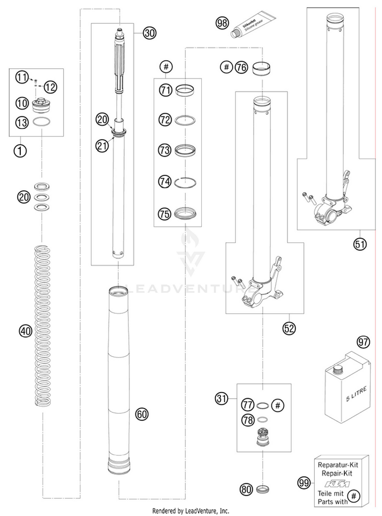 Front Fork, Disassembled Schematic