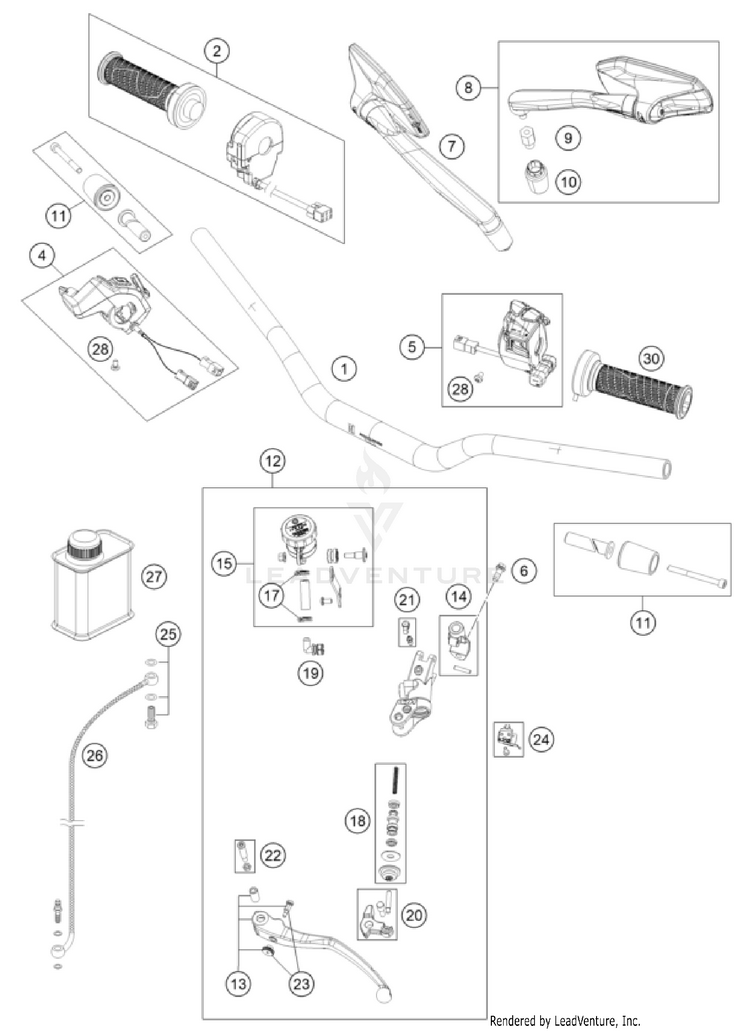 Handlebar, Controls 1390 SUPER DUKE R EVO, black CHASSIS - 2024 Schematic
