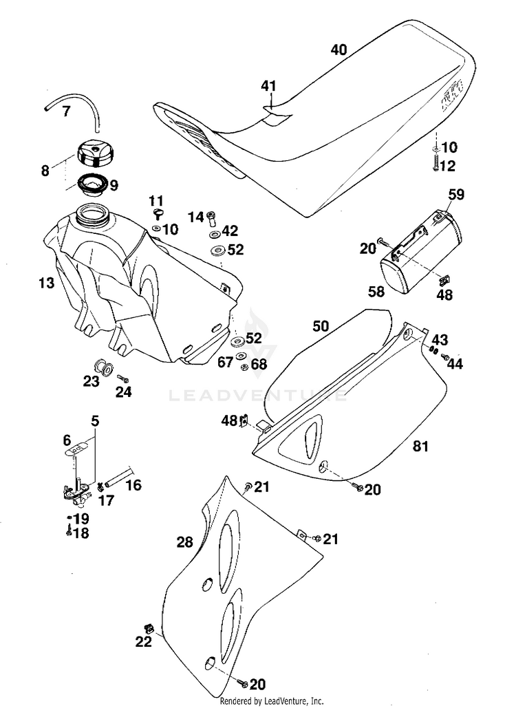 Tank, Seat, Covers 620 RXC-E Chassis - 1997 Schematic