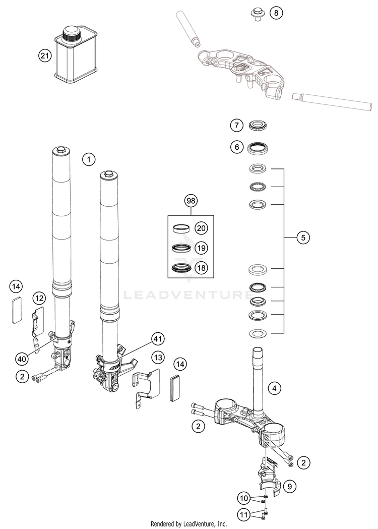 Front Fork, Triple Clamp RC 390 BLACK CHASSIS - 2018 Schematic
