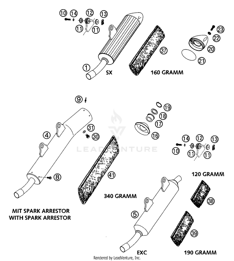 Exhaust Silencer 125 SX Chassis - 2002 Schematic