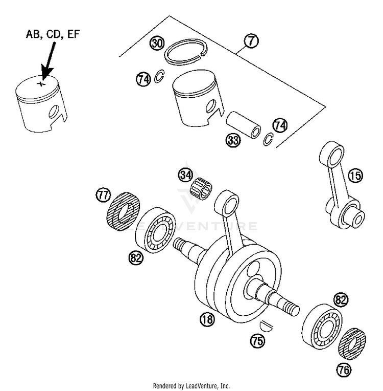 Crankshaft, Piston 50 SX Engine - 2007 Schematic