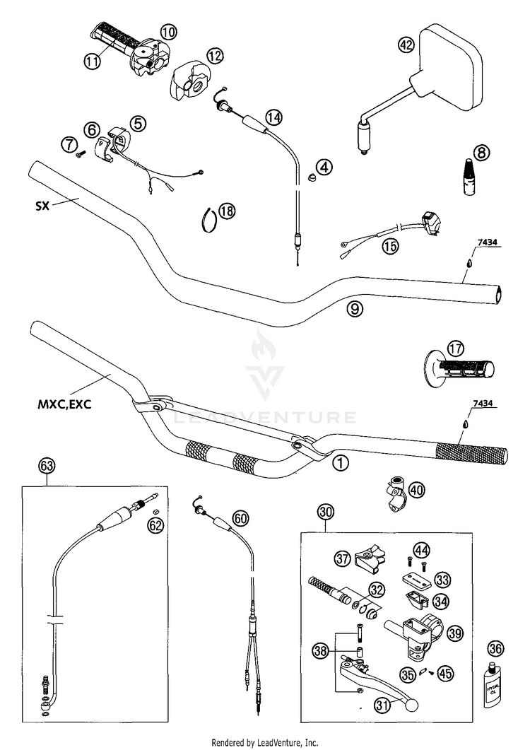 Handlebar, Controls 125 SX Chassis - 2002 Schematic