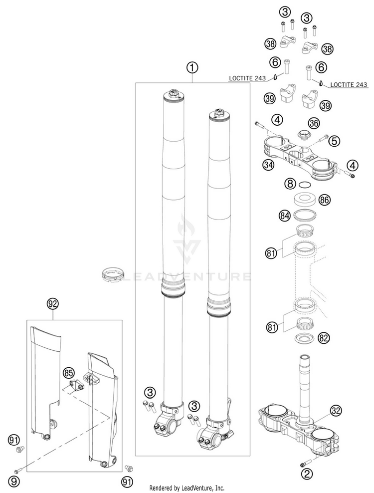 Front Fork, Triple Clamp 250 XC Chassis - 2011 Schematic