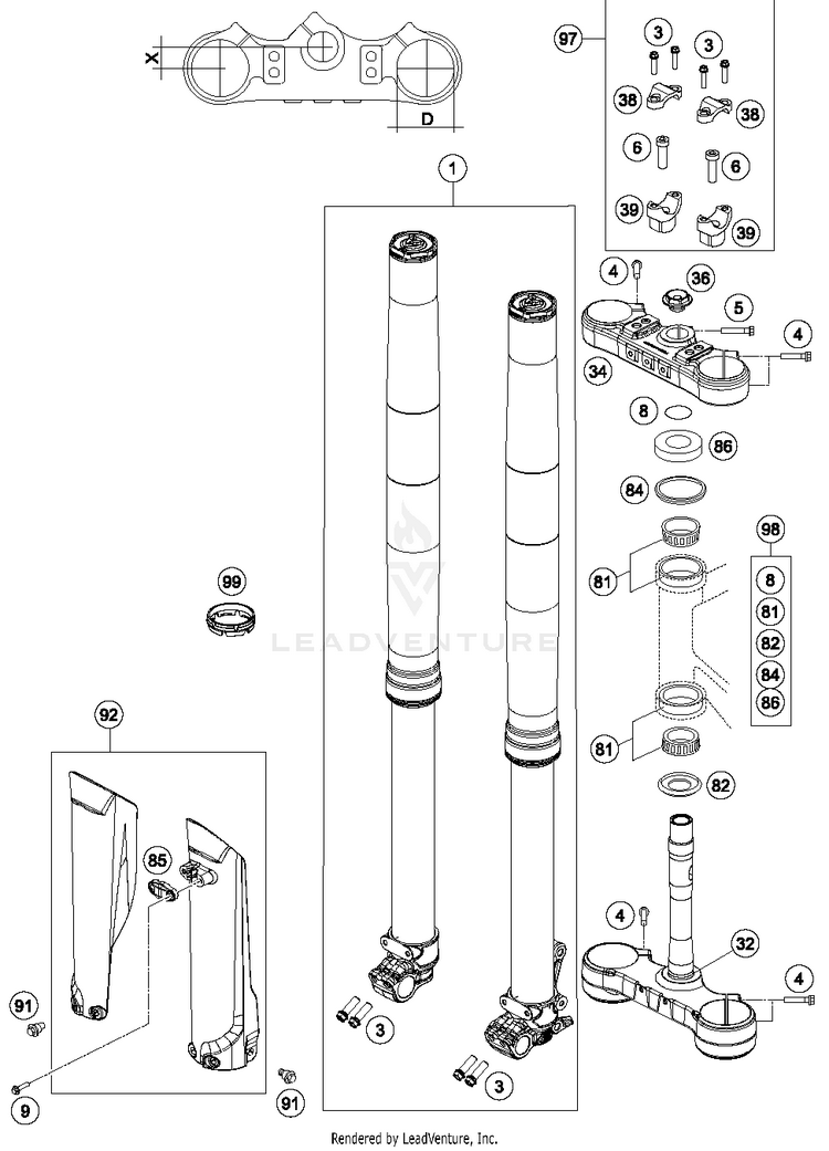Front Fork, Triple Clamp 500 EXC-F CHASSIS - 2018 Schematic