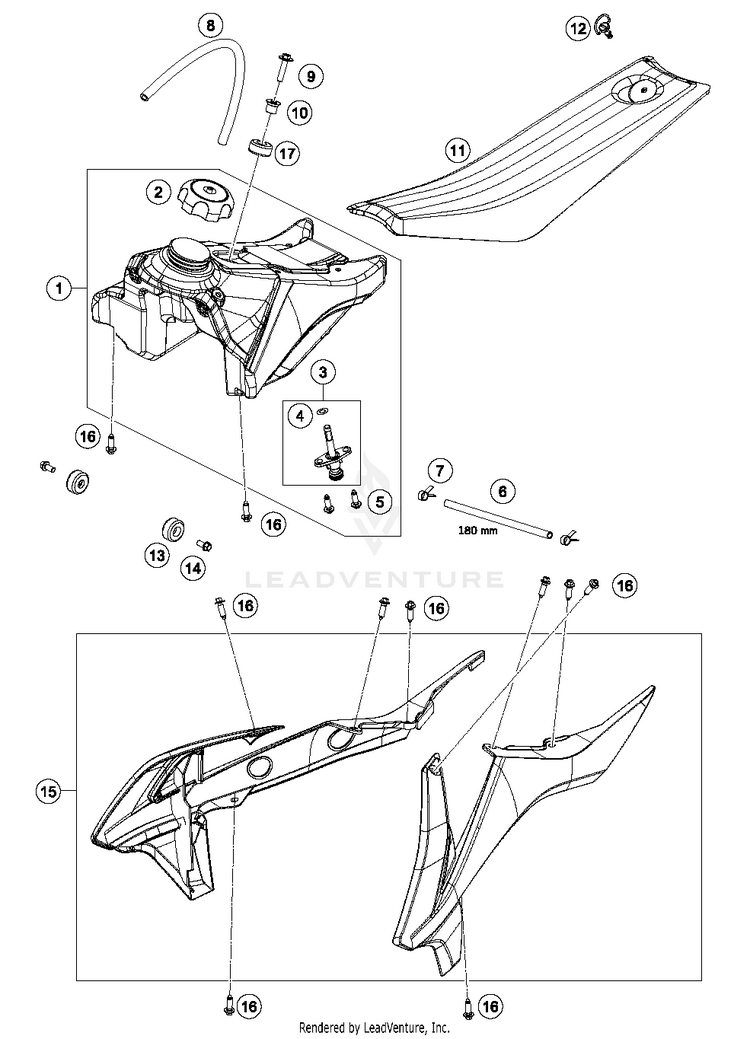 Tank, Seat, Covers 50 SX MINI CHASSIS - 2017 Schematic