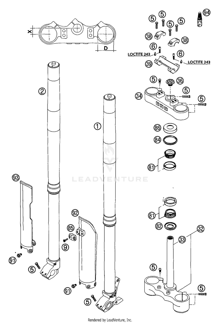 Front Fork White Powder Usd 125 SX Chassis - 2002 Schematic