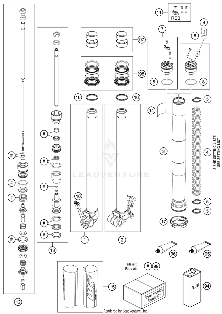 Front Fork Disassembled Schematic