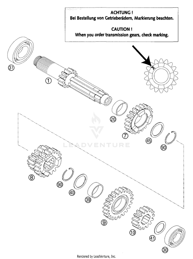 Transmission I - Main Shaft 200 EXC Engine - 2004 Schematic
