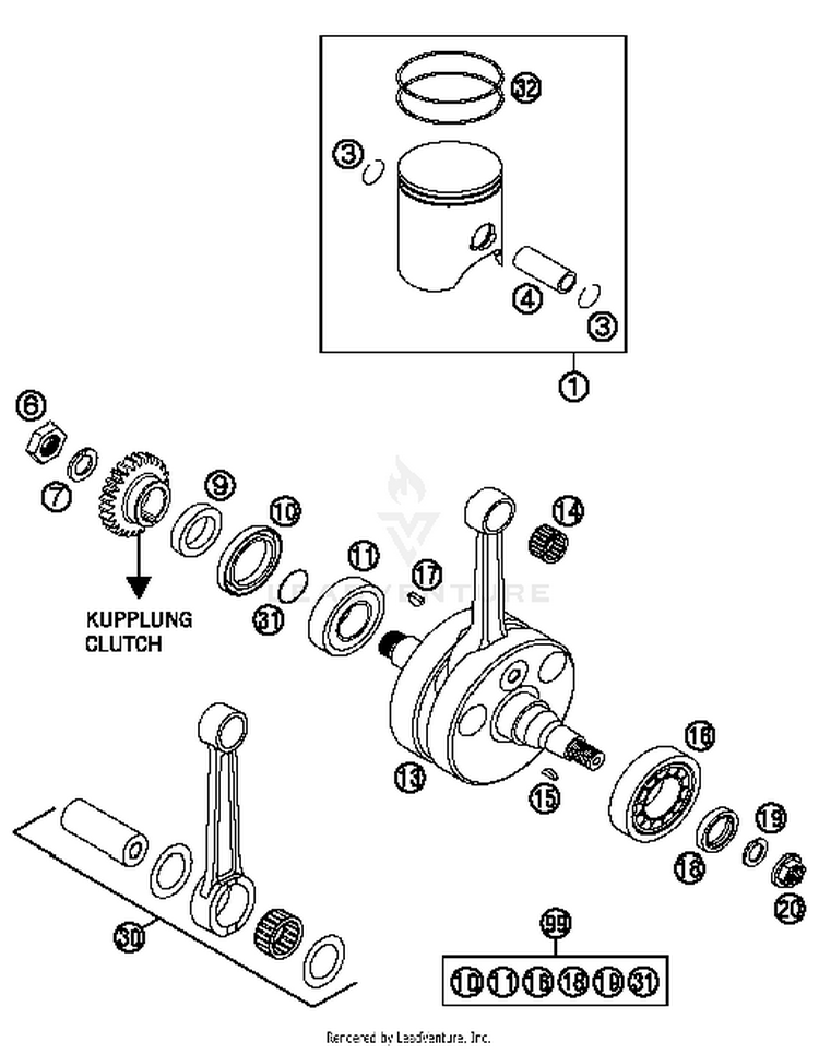 Crankshaft, Piston 300 XC Engine - 2014 Schematic