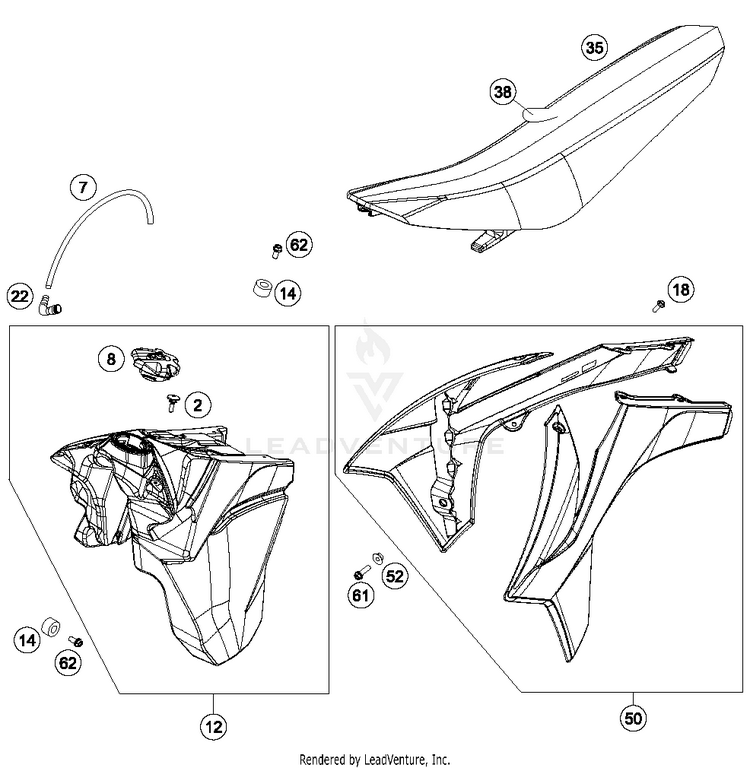 Tank, Seat, Cover 350 XCFW SIXDAYS Chassis - 2015 Schematic